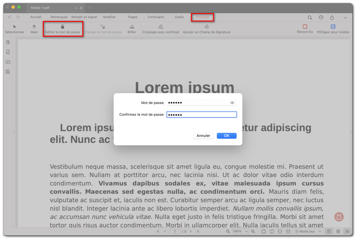 Définir un mot de passe pour un fichier PDF