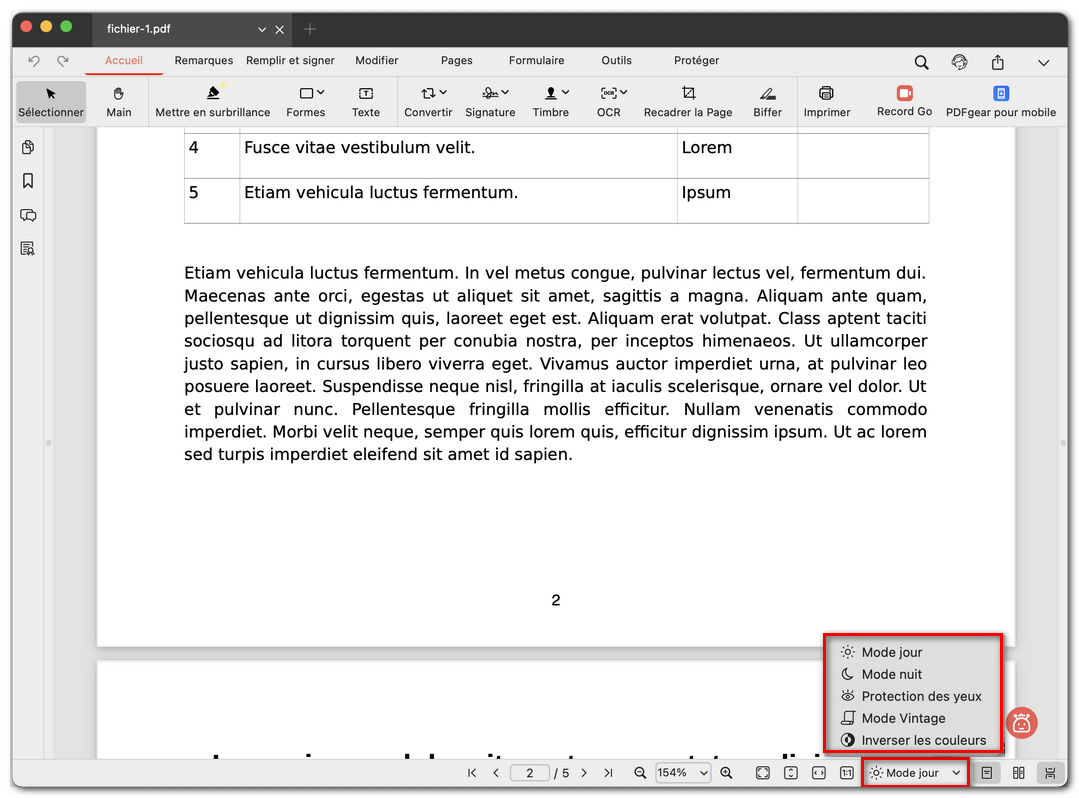 Mode de lecture PDFgear