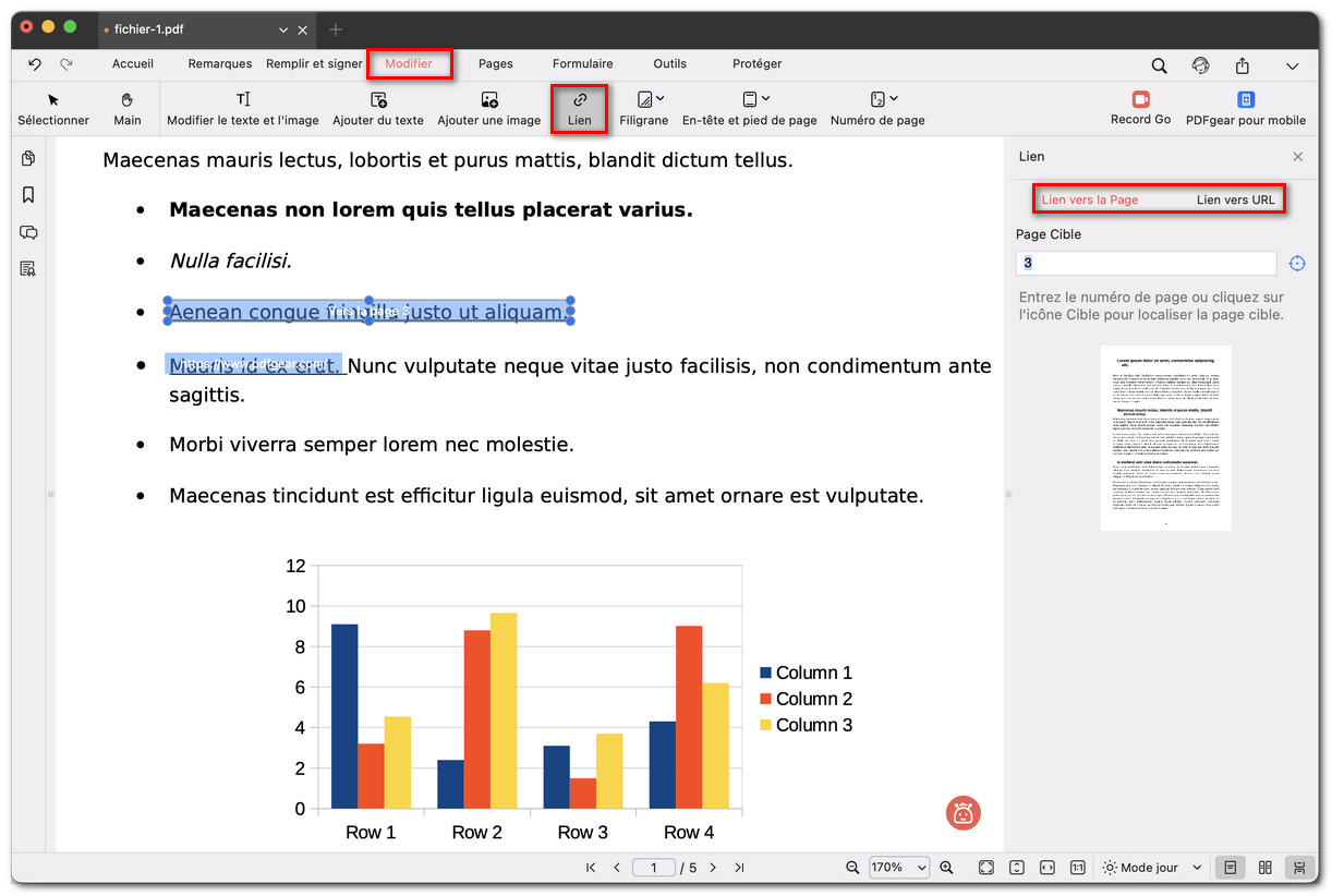 Modifier le lien existant