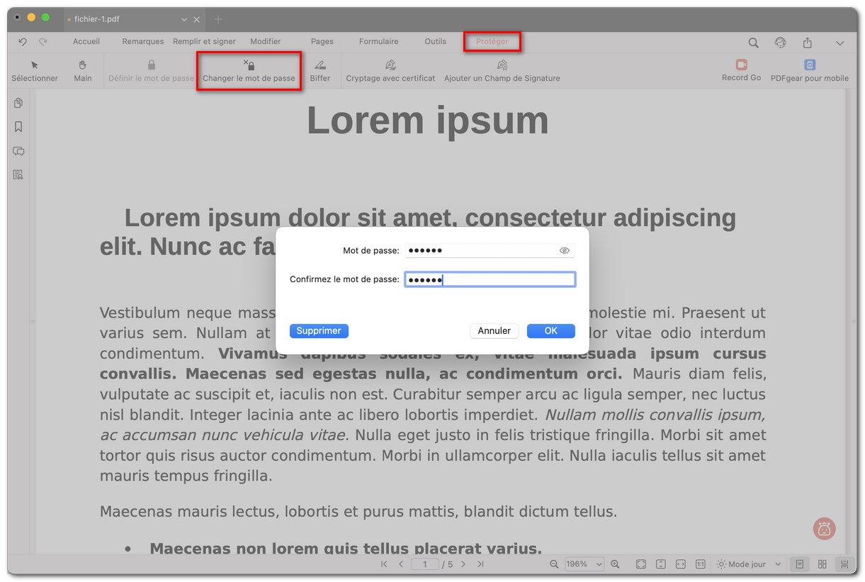 Modifier le mot de passe du fichier PDF