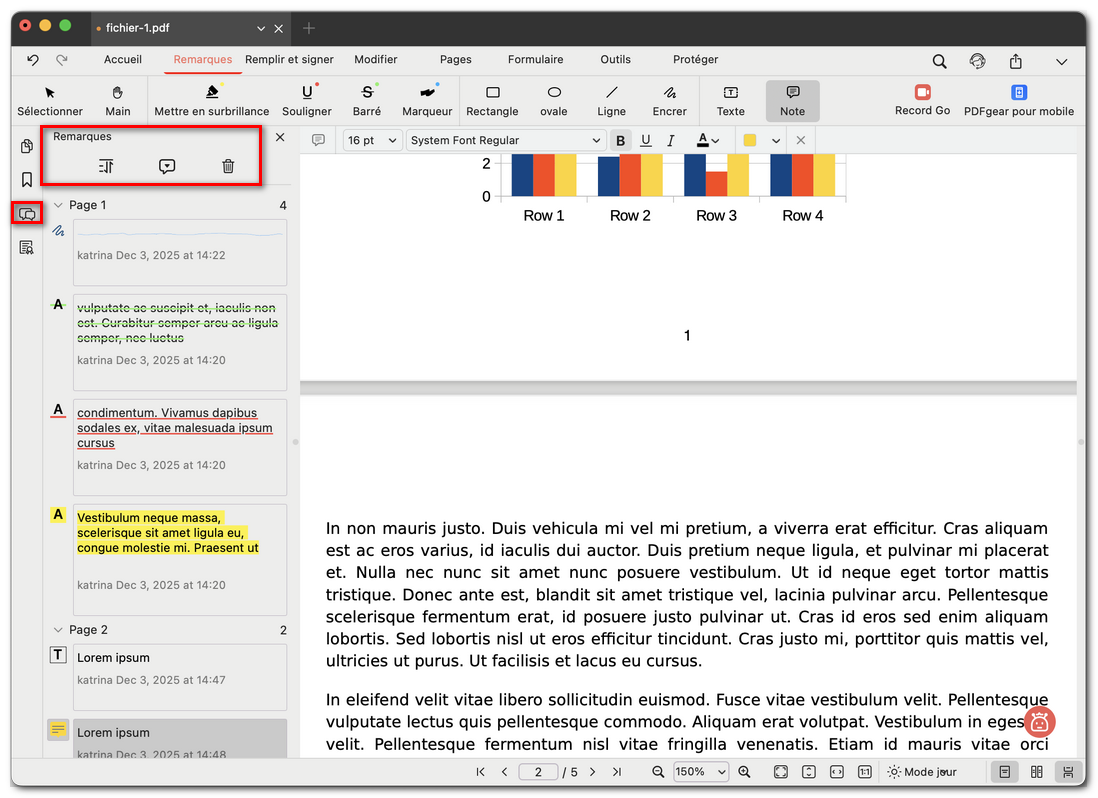 Ouvrir le panneau des annotations