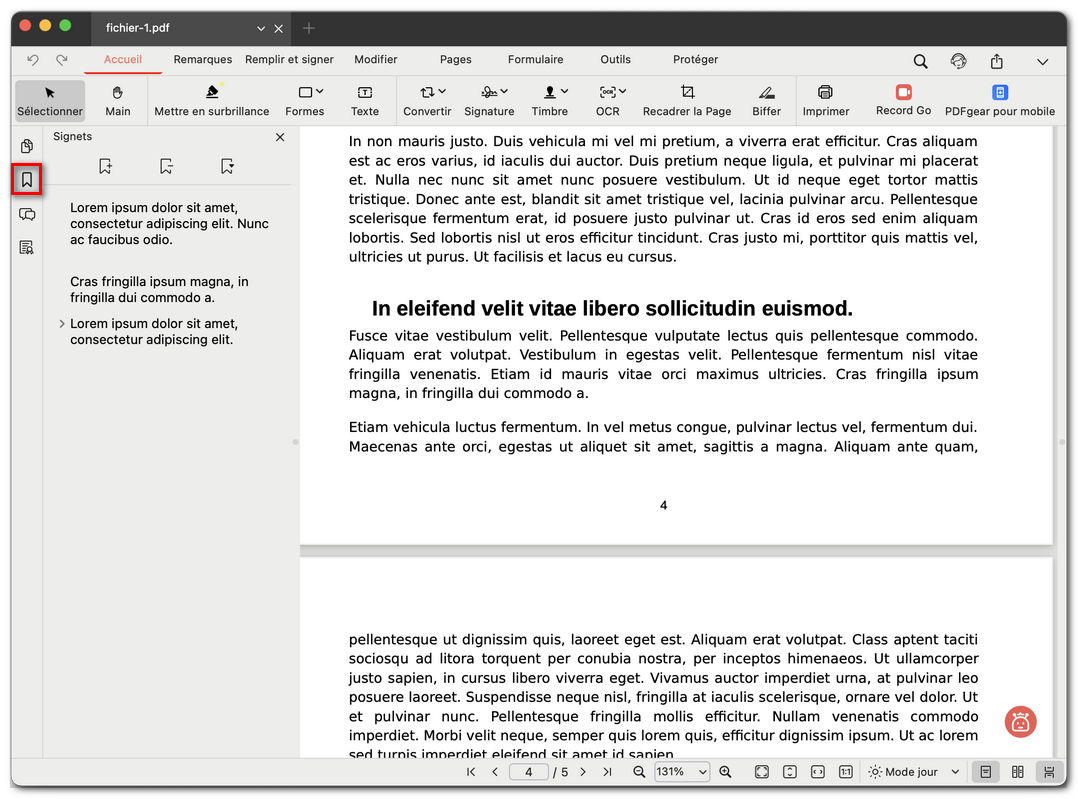 Ouvrir les signets dans un PDF