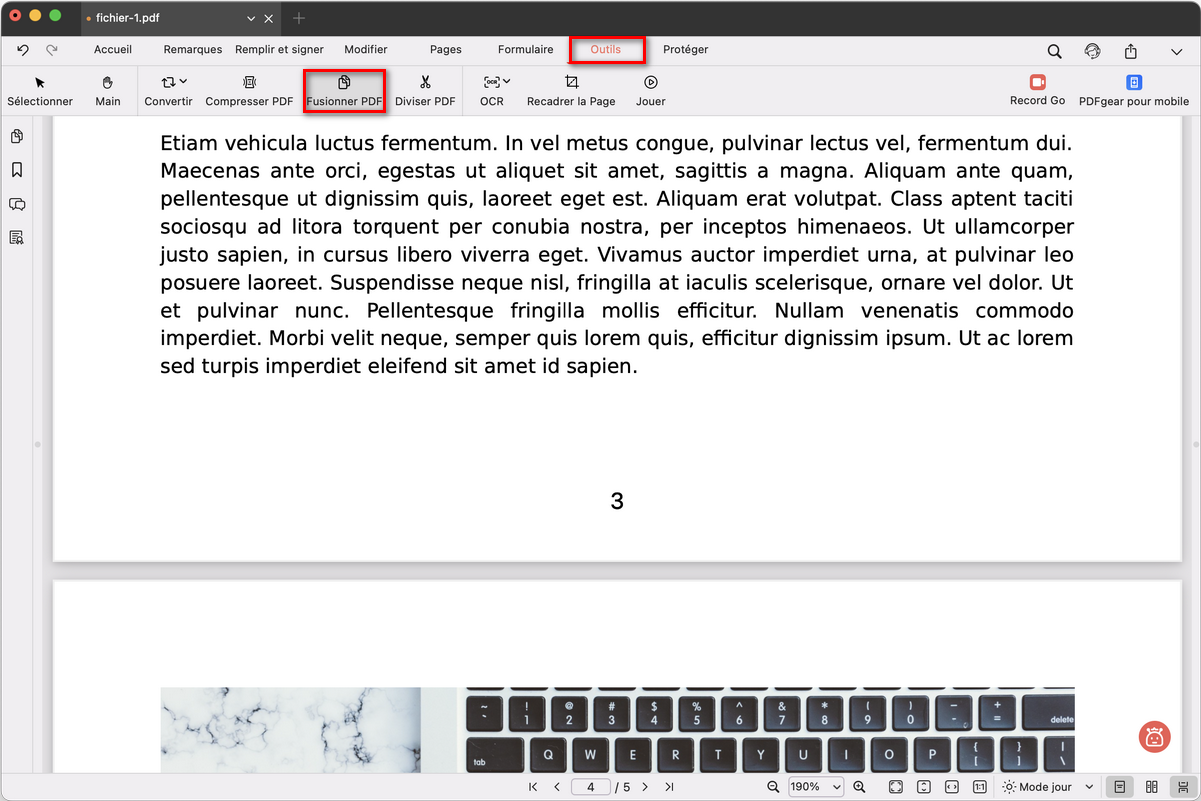 Ouvrir l’outil de fusion PDF