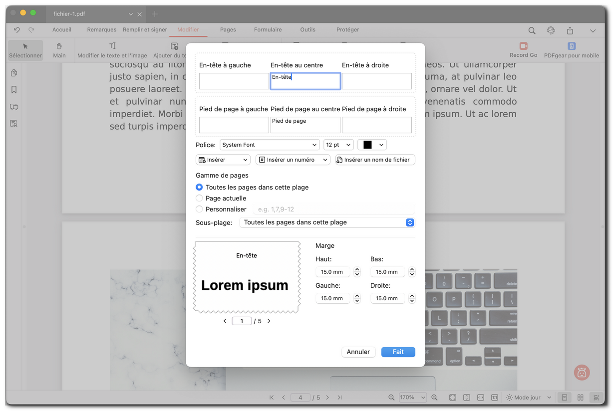 Personnaliser l’en-tête et le pied de page