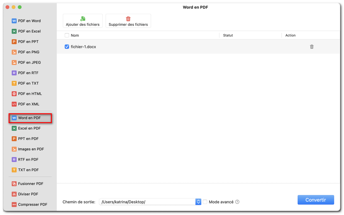 Personnaliser la conversion Word en PDF