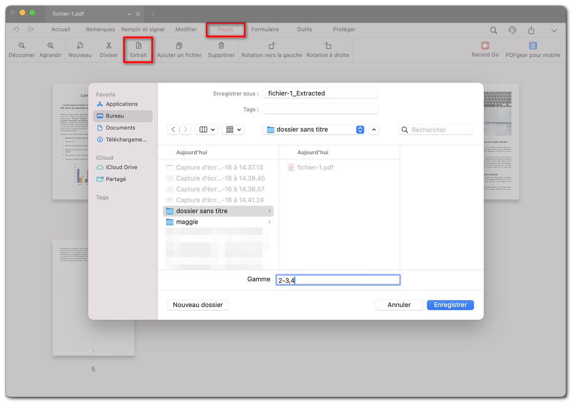 Personnaliser les pages PDF extraites