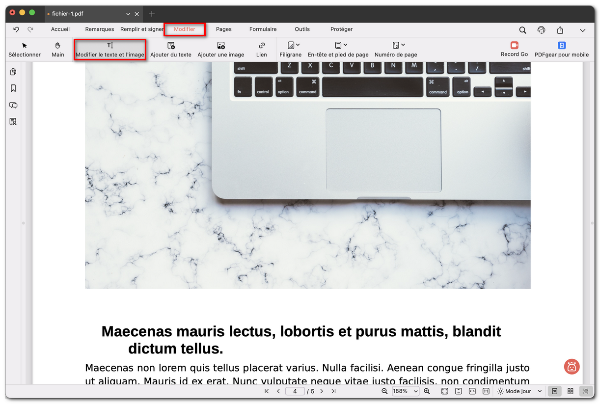 Sélectionner Modifier texte et images