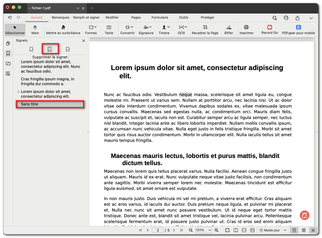 Supprimer un signet d’un PDF sur Mac