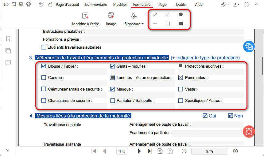 Ajouter des icônes au formulaire PDF