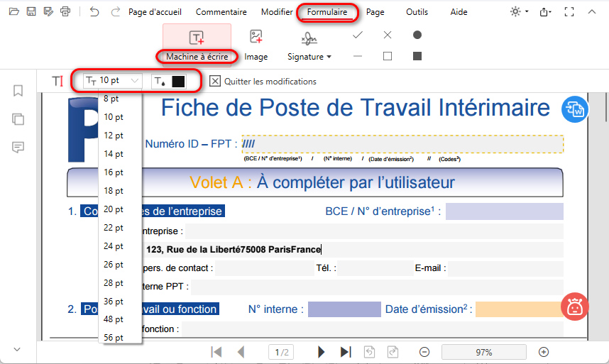 Ajouter du texte au formulaire