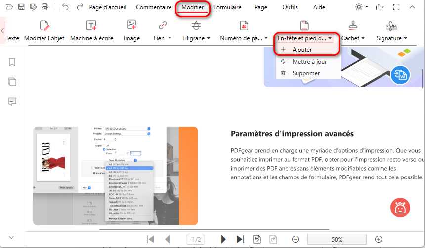 Ajouter un en-tête et un pied de page