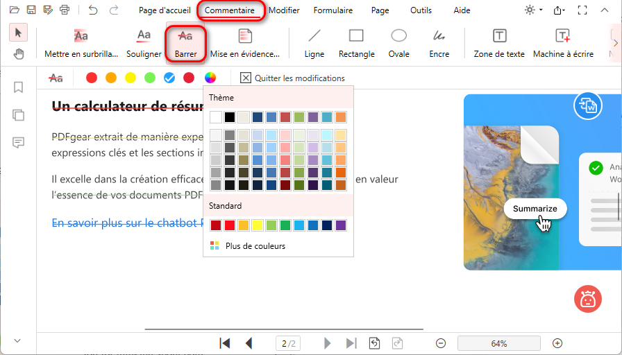Barrer le texte du PDF