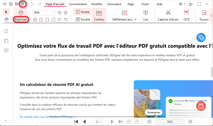 Cliquez sur l'icône d'impression