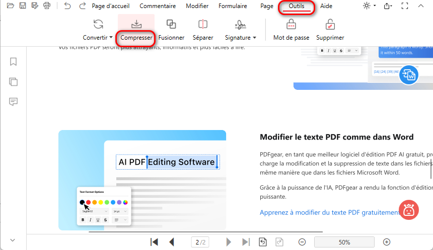 Sélectionner l'option Compresser