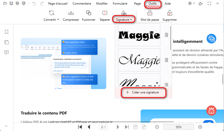 Créer une signature dans le PDF