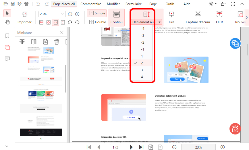 Défilement automatique d'un PDF