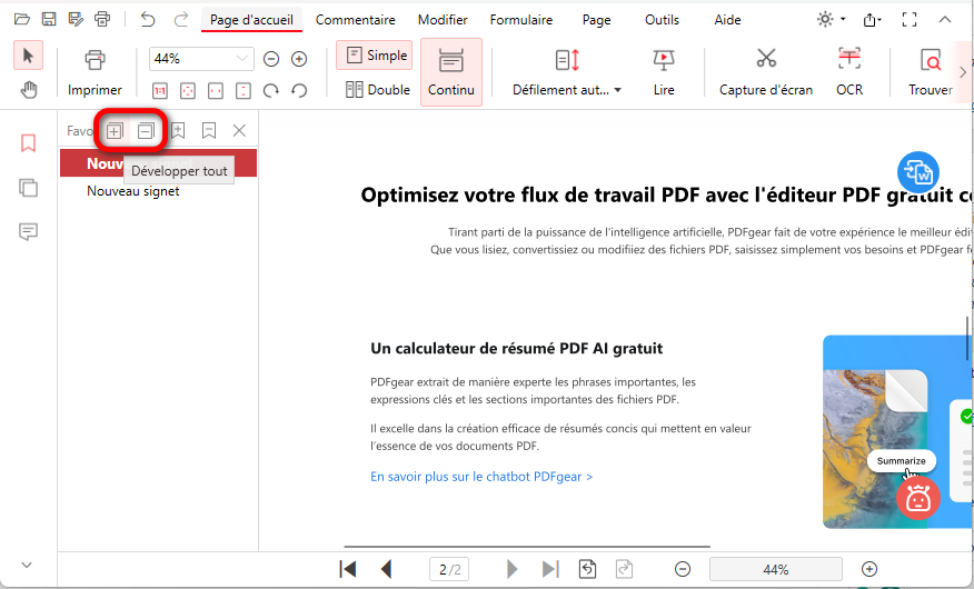 Développer ou réduire des signets