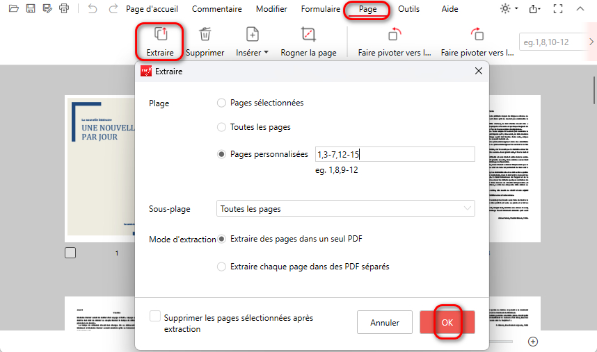Extraire des pages de PDF
