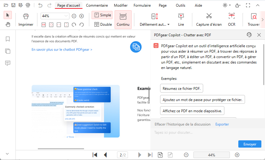 Interface de PDFgear Copilot