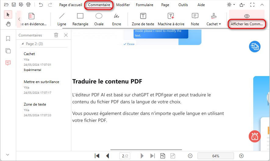 Masquer ou afficher l'annotation