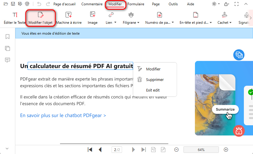 Éditer l'objet texte dans un PDF
