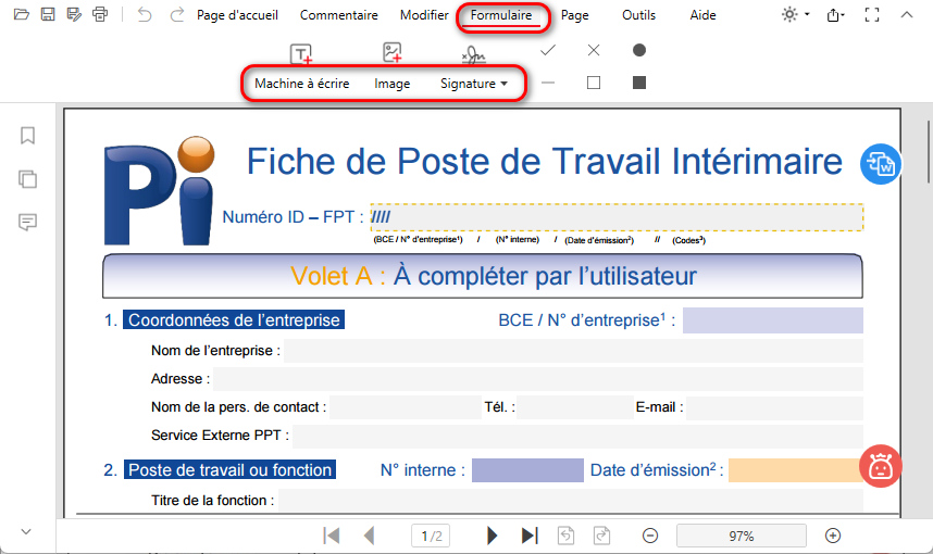Outils pour remplir un formulaire PDF