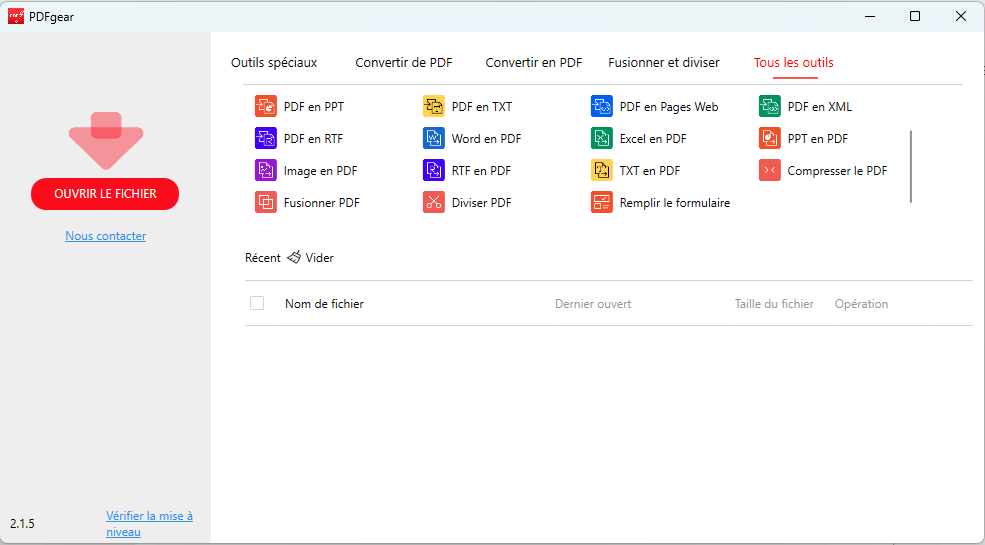 Outils de conversion PDFgear