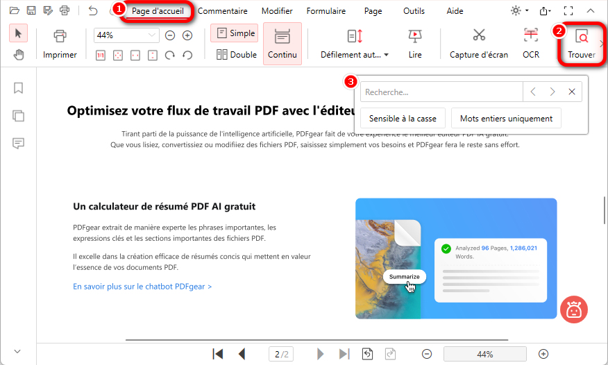 Ouvrir la fonction Rechercher