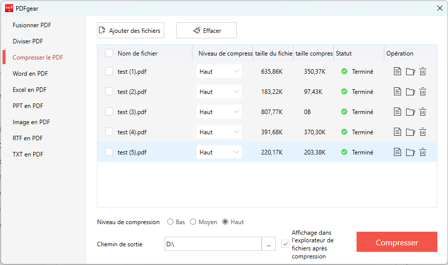Paramètres de compression PDF