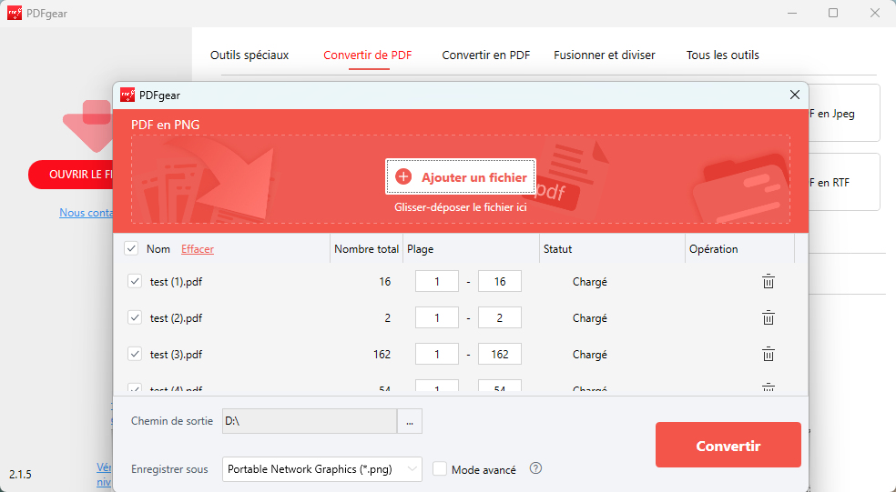 Paramètres de conversion de PDF en image