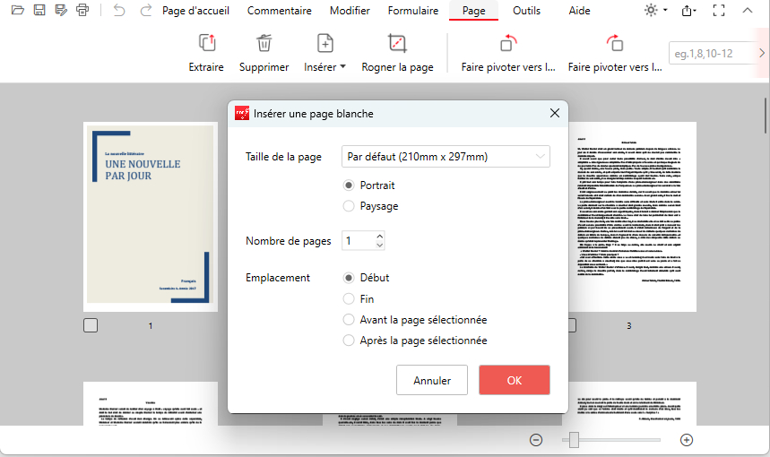 Personnaliser la page vierge insérée
