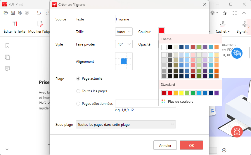 Personnaliser le filigrane
