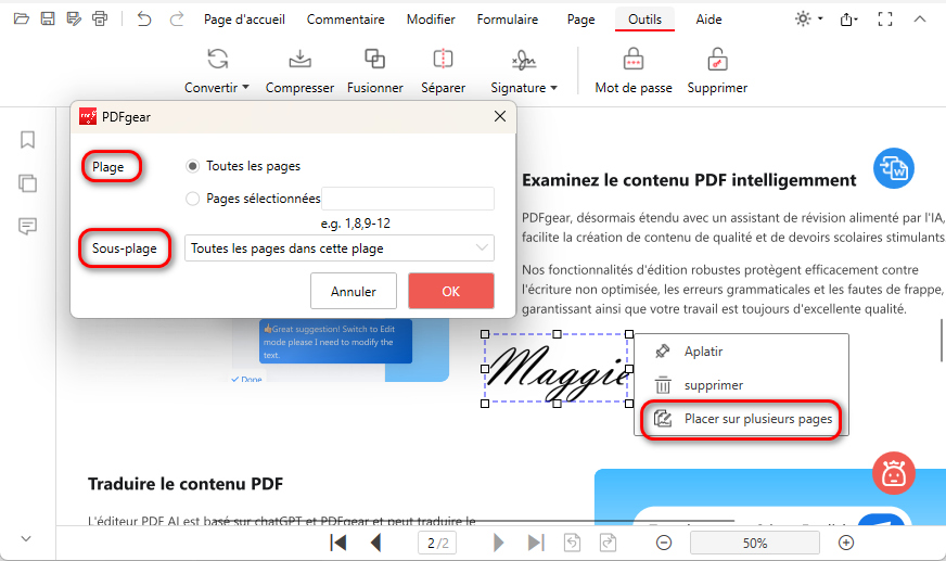 Placer la signature sur plusieurs pages