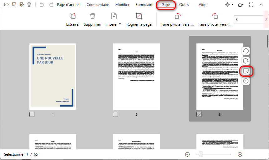 Raccourci pour supprimer une page PDF