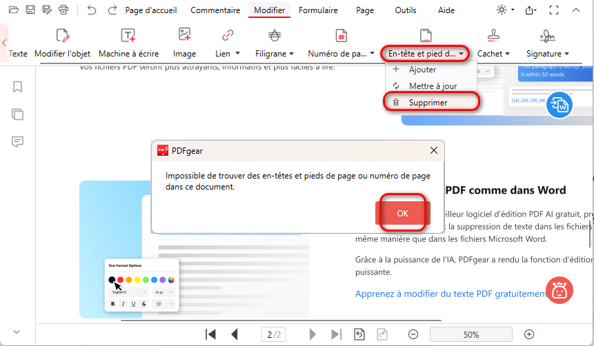 Supprimer l'en-tête et le pied de page