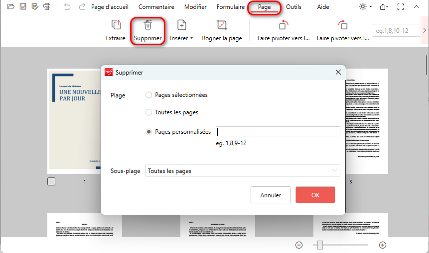 Supprimer les pages du PDF