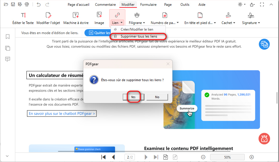 Supprimer les liens dans le PDF