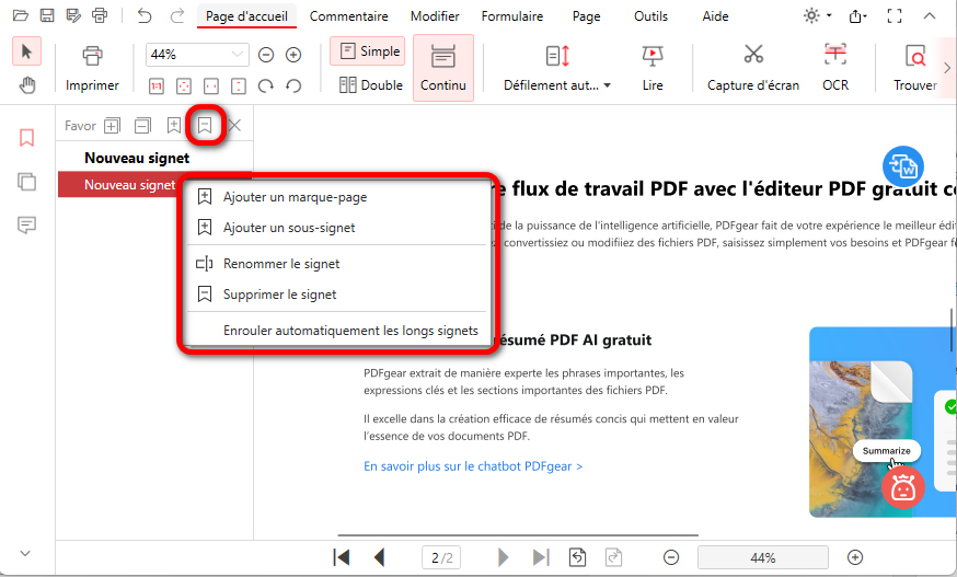 Supprimer des signets