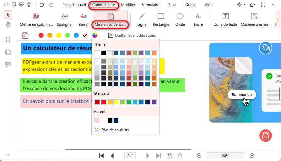 Surligner une zone du texte du PDF