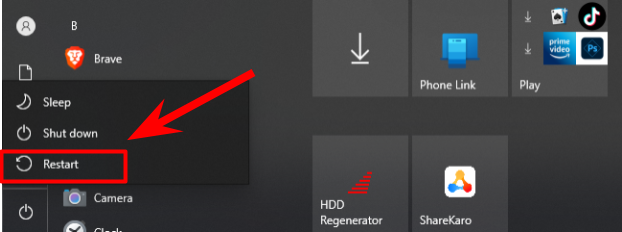 Access Restart Option on Windows