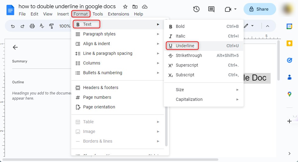 Add a Single Underline on the Text