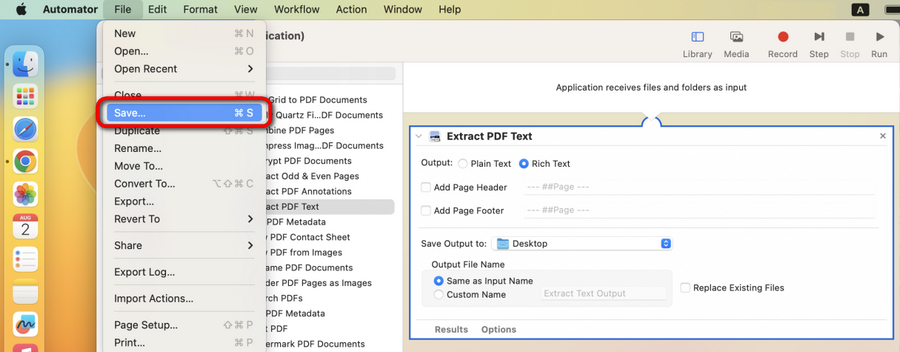 Save PDF to Word Workflow in Automator
