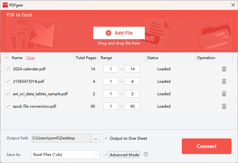 Batch Convert PDFs to Excels with PDFgear