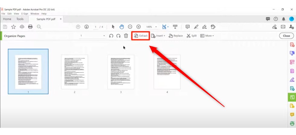 Choose Extract in Adobe Acrobat DC