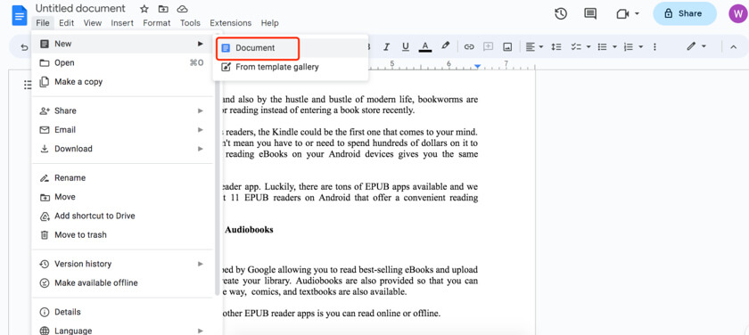 Create a New Google Docs