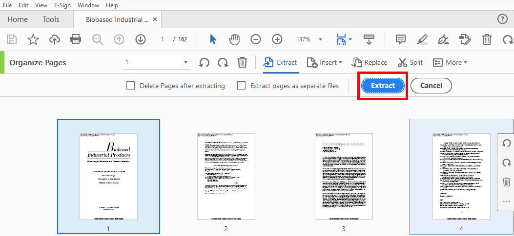 Extract Pages from PDF on Adobe Acrobat DC