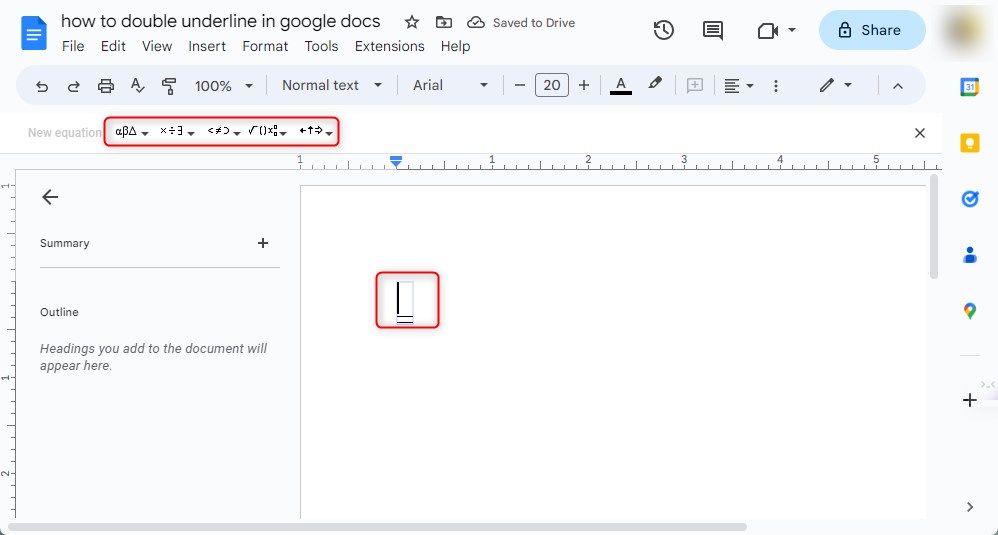 Double Underline in Equation Box