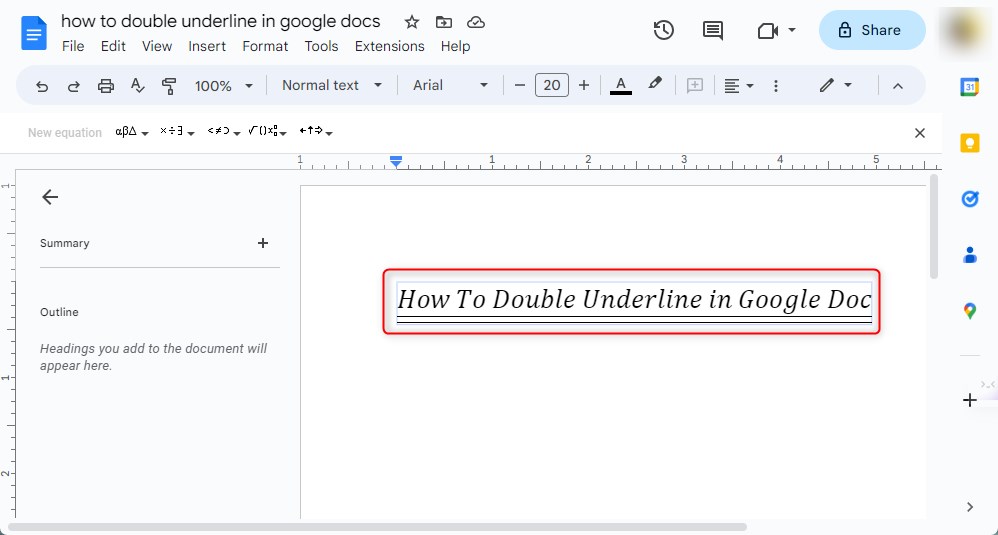 Double Underline with Text in Equation Box