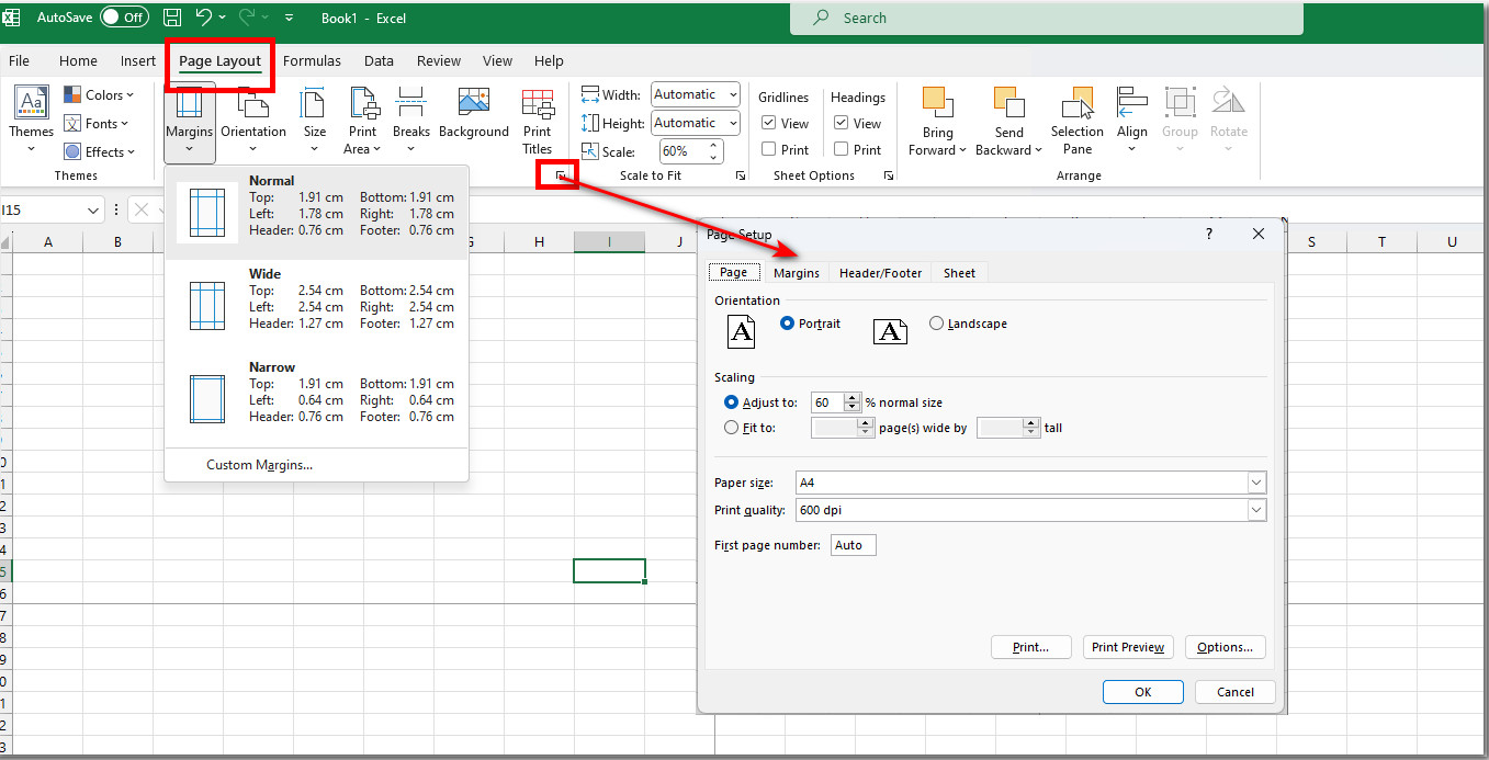 The Settings in Page Setup
