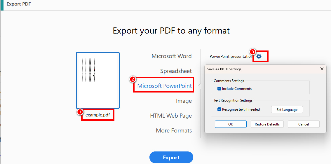 Export PDF as PPT in Adobe